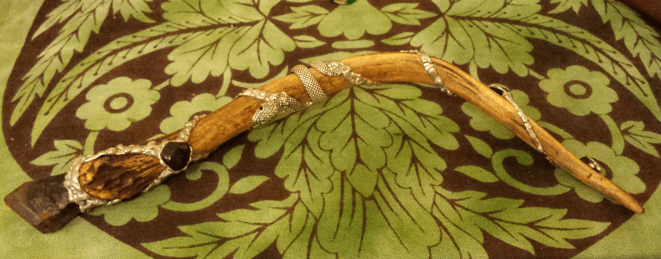 Deer Antler Want with black amethyst, obsidian and silver by Gentle Eagle Creations